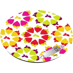 Pebbly keukenweegschaal Strawberry 18,5 cm aluminium/glas wit
